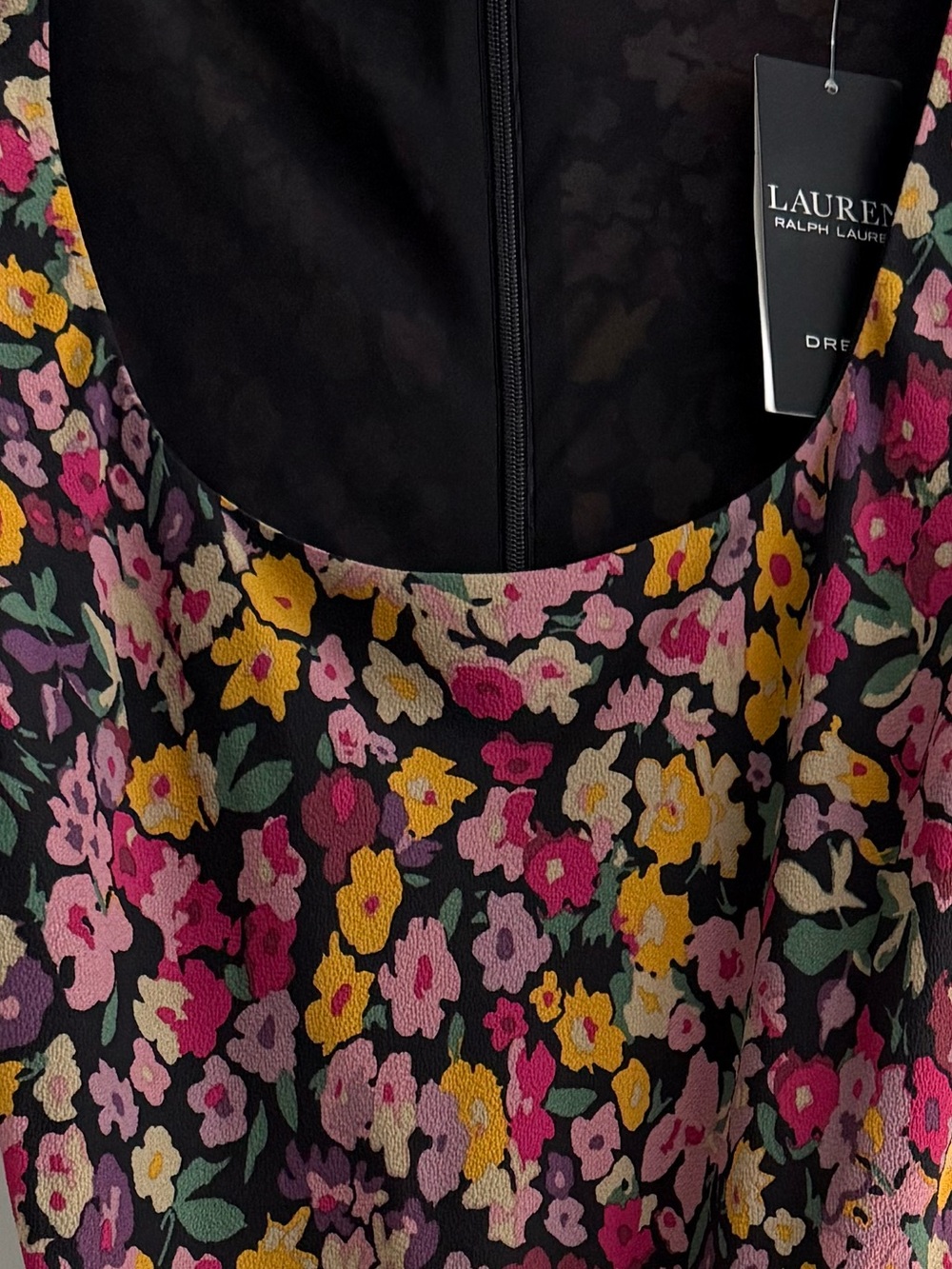 Lauren Ralph Lauren Floral Flutter Sleeve Fit & Flare Dress Black Size 12 NWT - Picture 6 of 11
